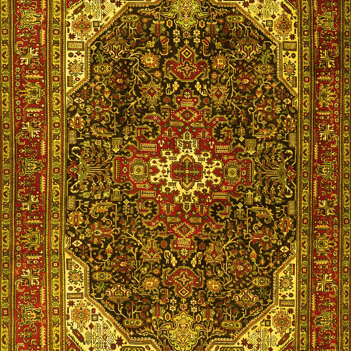 Machine Washable Medallion Yellow Traditional Rug, wshtr3792yw
