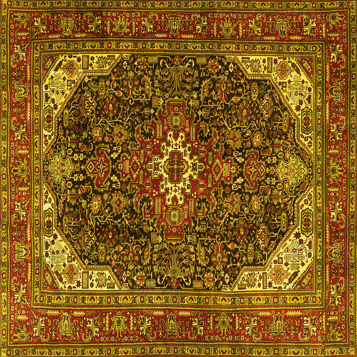 Square Machine Washable Medallion Yellow Traditional Rug, wshtr3792yw