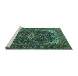 Sideview of Machine Washable Medallion Turquoise Traditional Area Rugs, wshtr3792turq