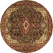 Round Medallion Brown Traditional Rug, tr3792brn