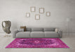 Machine Washable Medallion Pink Traditional Rug in a Living Room, wshtr3792pnk