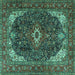 Square Medallion Turquoise Traditional Rug, tr3792turq