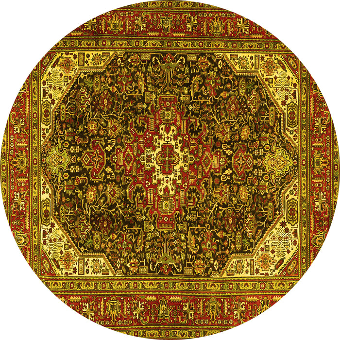 Round Medallion Yellow Traditional Rug, tr3792yw