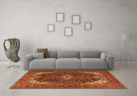 Machine Washable Medallion Orange Traditional Rug, wshtr3792org