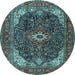 Round Medallion Light Blue Traditional Rug, tr3792lblu