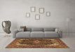 Machine Washable Medallion Brown Traditional Rug in a Living Room,, wshtr3792brn