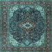 Square Machine Washable Medallion Light Blue Traditional Rug, wshtr3792lblu