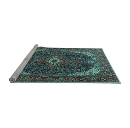 Sideview of Machine Washable Medallion Light Blue Traditional Rug, wshtr3792lblu