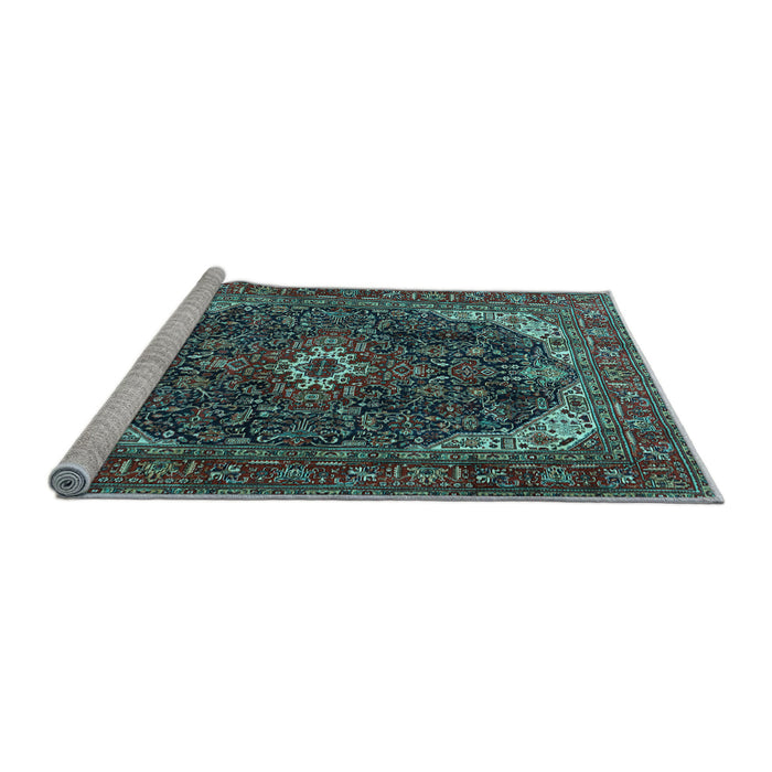 Sideview of Machine Washable Medallion Light Blue Traditional Rug, wshtr3792lblu