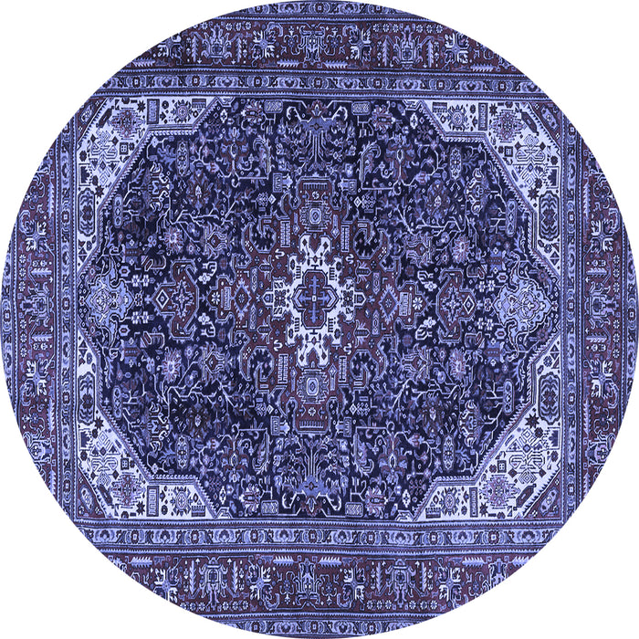 Round Machine Washable Medallion Blue Traditional Rug, wshtr3792blu