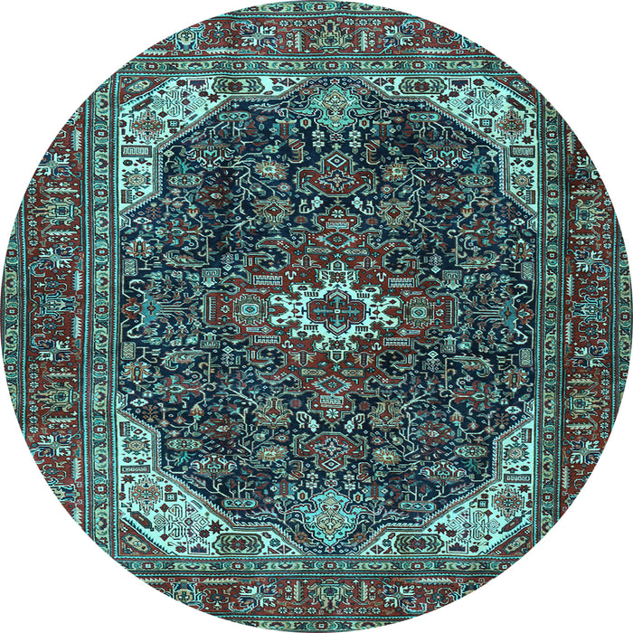 Round Machine Washable Medallion Light Blue Traditional Rug, wshtr3792lblu