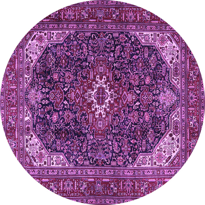 Round Machine Washable Medallion Purple Traditional Area Rugs, wshtr3792pur