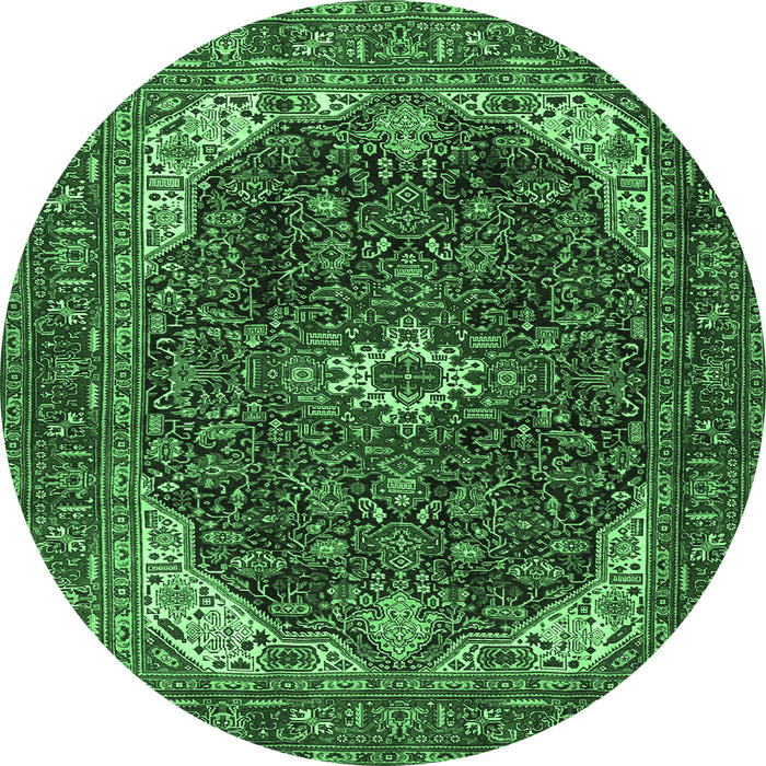 Round Machine Washable Medallion Emerald Green Traditional Area Rugs, wshtr3792emgrn