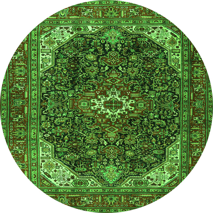 Square Medallion Green Traditional Rug, tr3792grn