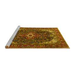 Sideview of Machine Washable Medallion Yellow Traditional Rug, wshtr3792yw