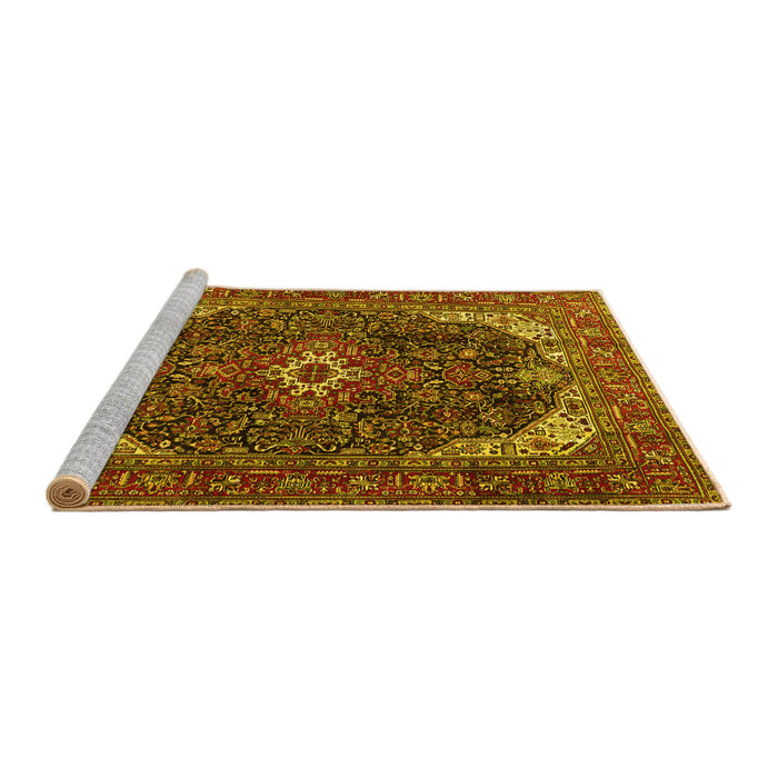 Sideview of Machine Washable Medallion Yellow Traditional Rug, wshtr3792yw