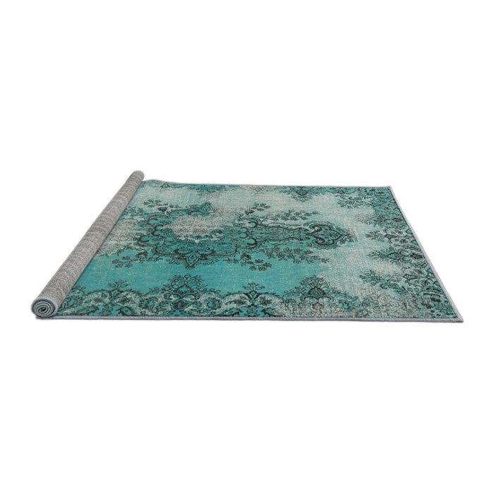 Sideview of Machine Washable Traditional Sea Green Rug, wshtr3793