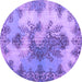 Round Machine Washable Medallion Purple Traditional Area Rugs, wshtr3793pur