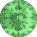 Round Medallion Emerald Green Traditional Rug, tr3793emgrn