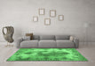 Machine Washable Medallion Emerald Green Traditional Area Rugs in a Living Room,, wshtr3793emgrn