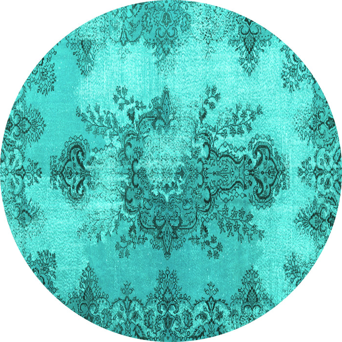 Round Medallion Turquoise Traditional Rug, tr3793turq