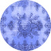 Round Machine Washable Medallion Blue Traditional Rug, wshtr3793blu