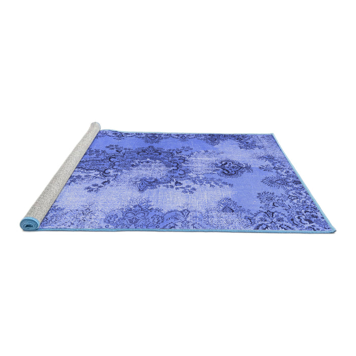 Sideview of Machine Washable Medallion Blue Traditional Rug, wshtr3793blu