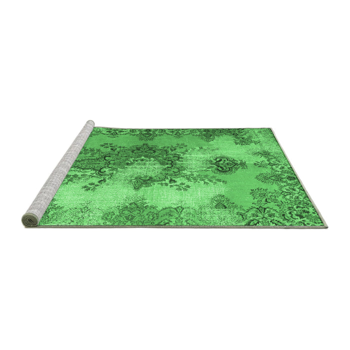 Sideview of Machine Washable Medallion Emerald Green Traditional Area Rugs, wshtr3793emgrn