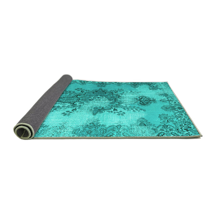 Sideview of Medallion Turquoise Traditional Rug, tr3793turq