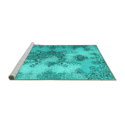Sideview of Machine Washable Medallion Turquoise Traditional Area Rugs, wshtr3793turq