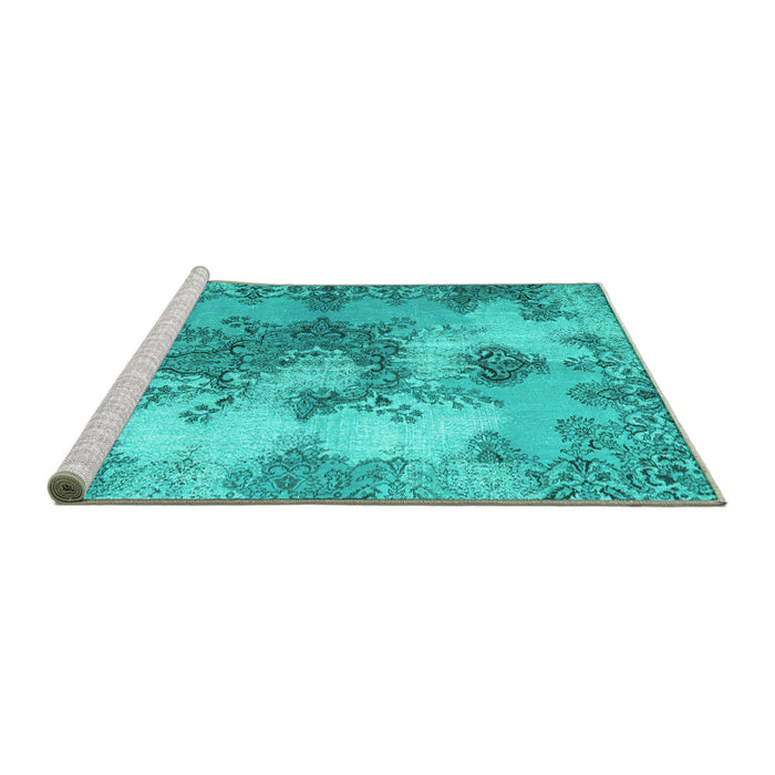 Sideview of Machine Washable Medallion Turquoise Traditional Area Rugs, wshtr3793turq