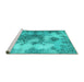 Sideview of Machine Washable Medallion Turquoise Traditional Area Rugs, wshtr3793turq