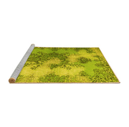 Sideview of Machine Washable Medallion Yellow Traditional Rug, wshtr3793yw
