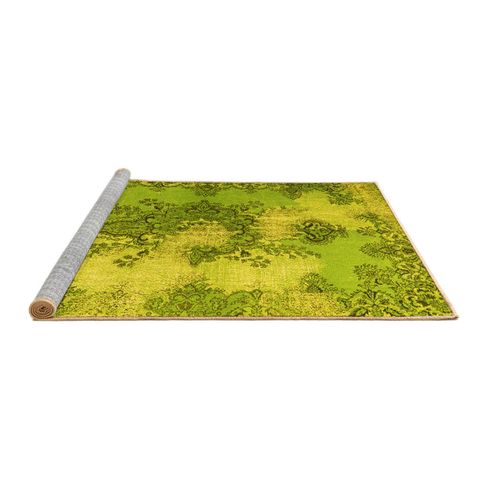 Sideview of Machine Washable Medallion Yellow Traditional Rug, wshtr3793yw