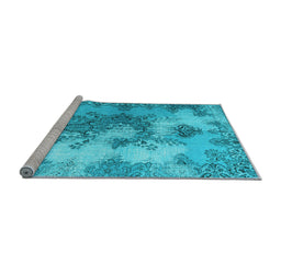 Sideview of Machine Washable Medallion Light Blue Traditional Rug, wshtr3793lblu