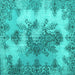 Square Machine Washable Medallion Turquoise Traditional Area Rugs, wshtr3793turq