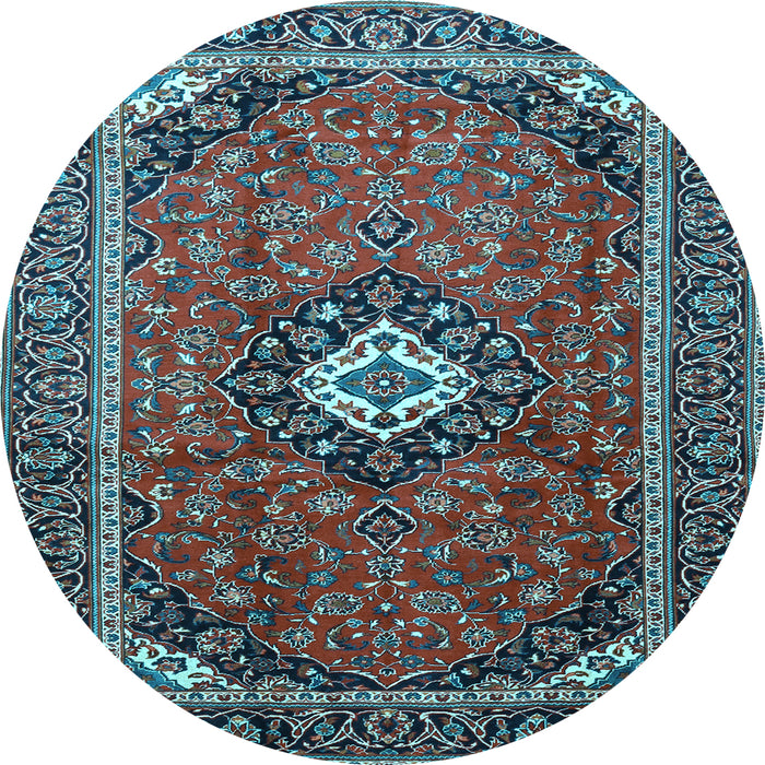 Round Machine Washable Medallion Light Blue Traditional Rug, wshtr3794lblu