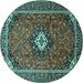Round Machine Washable Medallion Turquoise Traditional Area Rugs, wshtr3794turq
