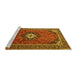 Sideview of Machine Washable Medallion Yellow Traditional Rug, wshtr3794yw