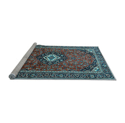Sideview of Machine Washable Medallion Light Blue Traditional Rug, wshtr3794lblu