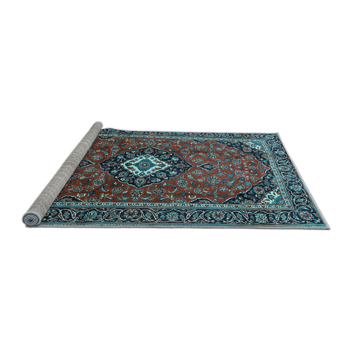 Sideview of Machine Washable Medallion Light Blue Traditional Rug, wshtr3794lblu