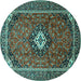 Round Medallion Turquoise Traditional Rug, tr3794turq