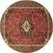 Round Medallion Brown Traditional Rug, tr3794brn