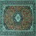 Square Machine Washable Medallion Turquoise Traditional Area Rugs, wshtr3794turq