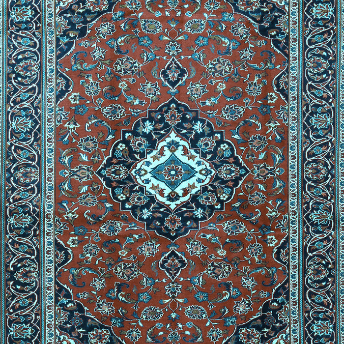 Machine Washable Medallion Light Blue Traditional Rug, wshtr3794lblu