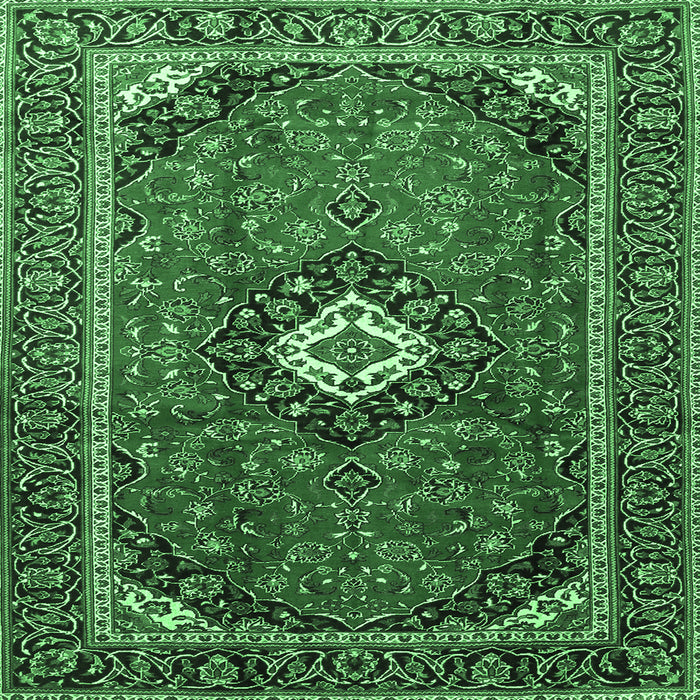 Square Machine Washable Medallion Emerald Green Traditional Area Rugs, wshtr3794emgrn