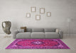 Machine Washable Medallion Pink Traditional Rug in a Living Room, wshtr3794pnk