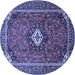 Round Machine Washable Medallion Blue Traditional Rug, wshtr3794blu
