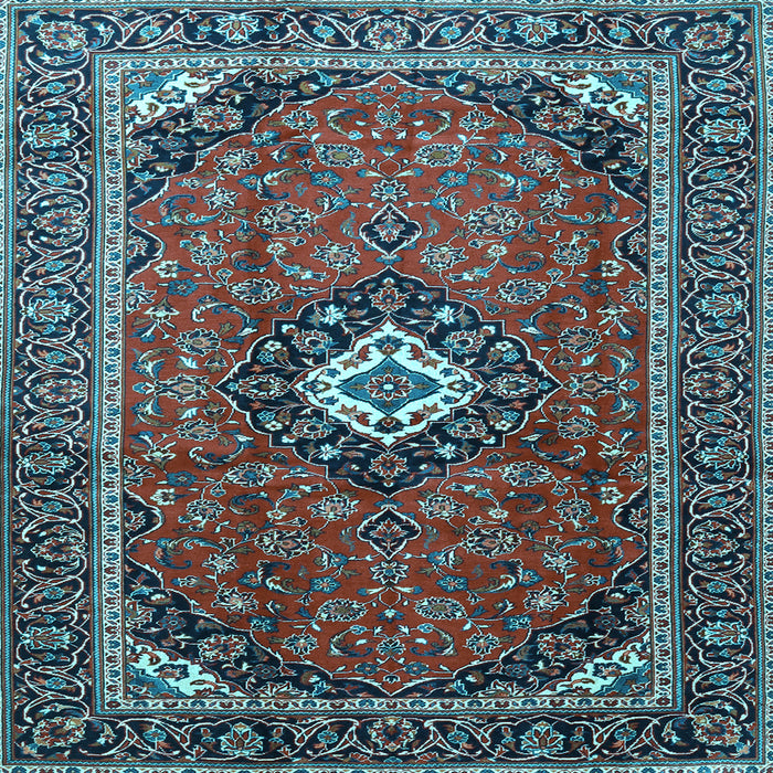 Square Machine Washable Medallion Light Blue Traditional Rug, wshtr3794lblu