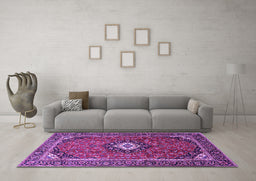 Machine Washable Medallion Purple Traditional Area Rugs in a Living Room, wshtr3794pur